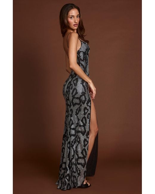 Oh Polly Metallic Embellished Peekaboo Cowl-Neck Dress