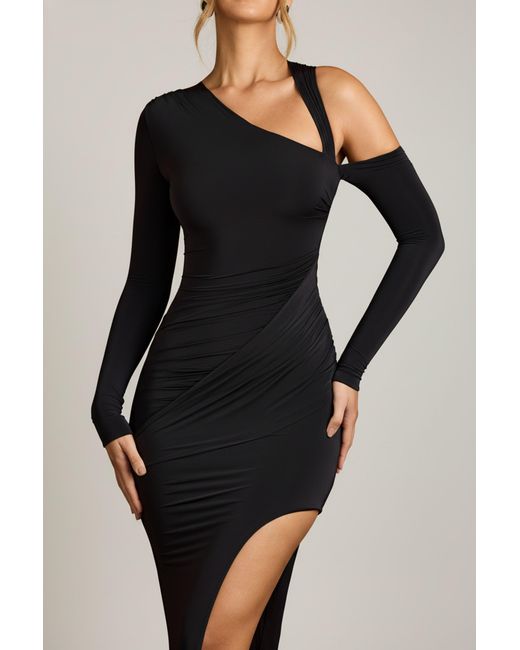 Oh Polly Black Asymmetric Draped Maxi Dress