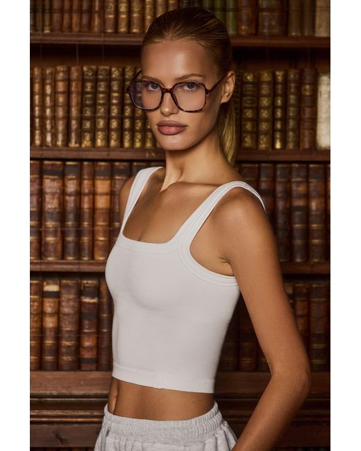 BO+TEE White Seamless Soft Rib Square-Neck Tank Top