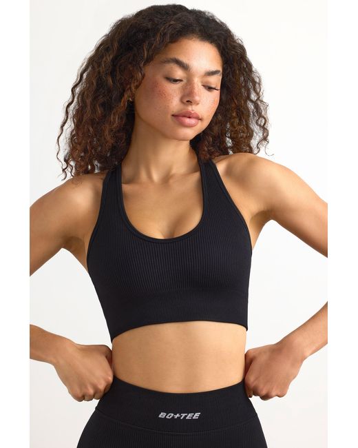 BO+TEE Black Flexirib Racerback Sports Bra