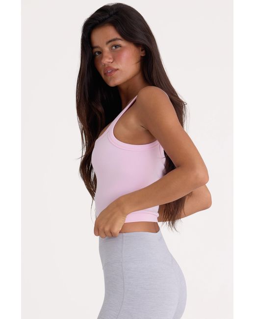 BO+TEE Pink Seamless Soft Rib Square-Neck Tank Top