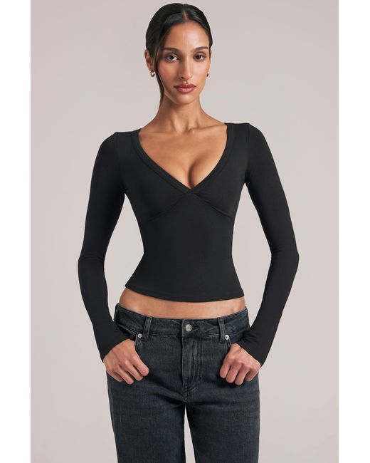 Oh Polly Black V-Neck Long-Sleeve Top