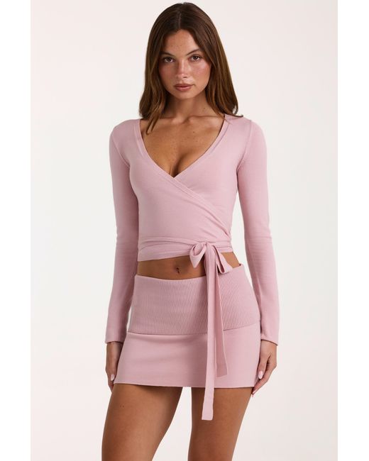 BO+TEE Pink Soft Knit Wrap Top
