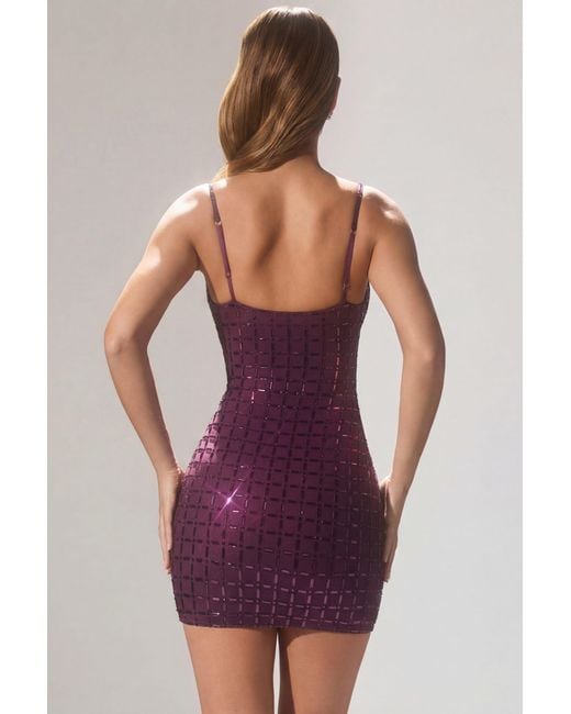 Oh Polly Black Embellished Plunge Semi-Sheer Mini Dress
