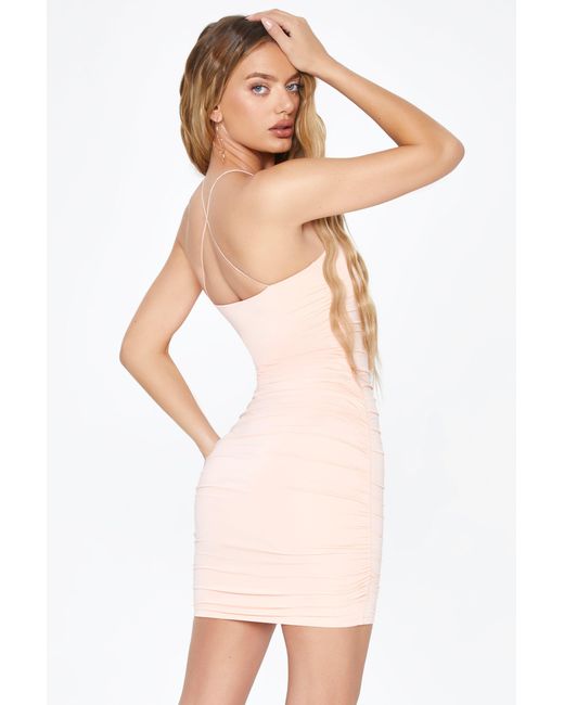 Oh Polly Pink Cross Strap Ruched Mini Dress
