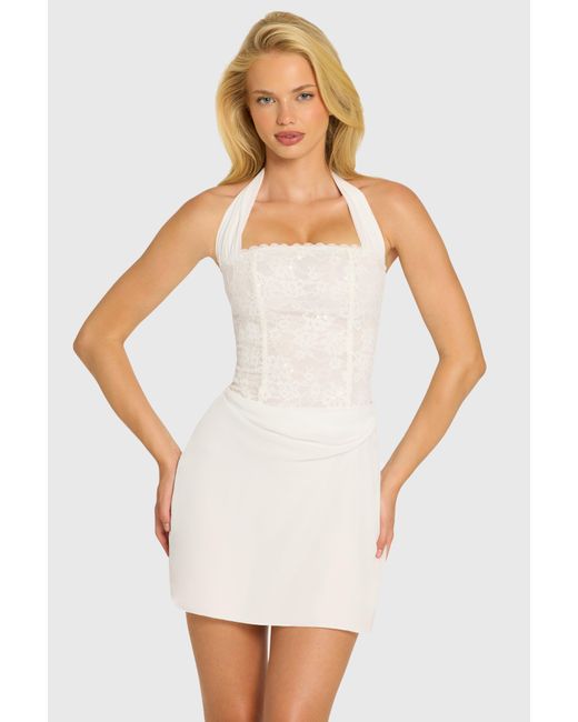 Oh Polly White Satin Scarf-Detail Mini Dress