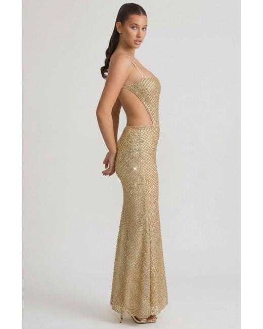 Oh Polly Metallic Embellished Cut-Out Gown