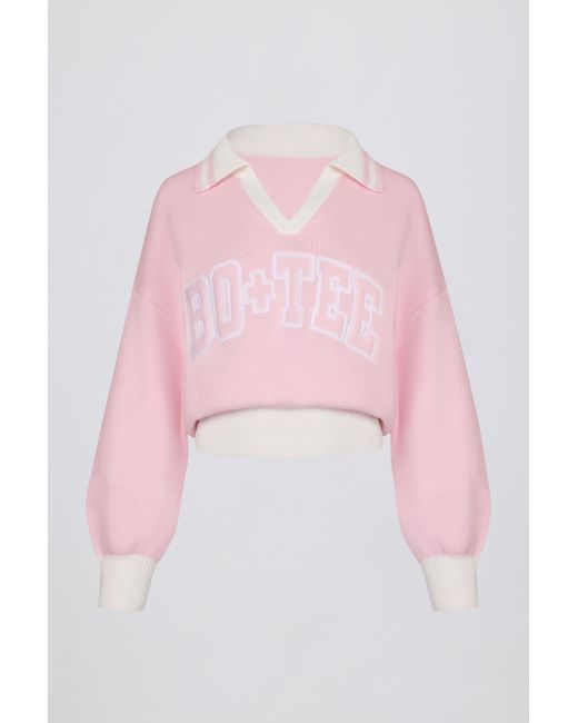 BO+TEE Pink Cotton Jersey Oversized V-Neck Jumper