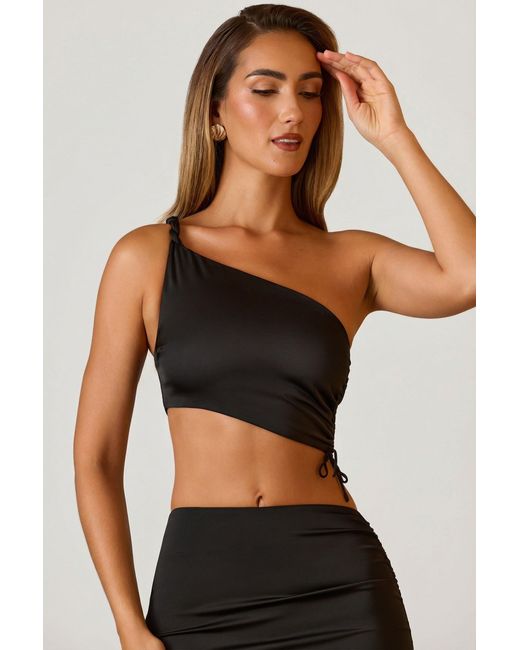 Oh Polly Black Ruched Asymmetric Crop Top