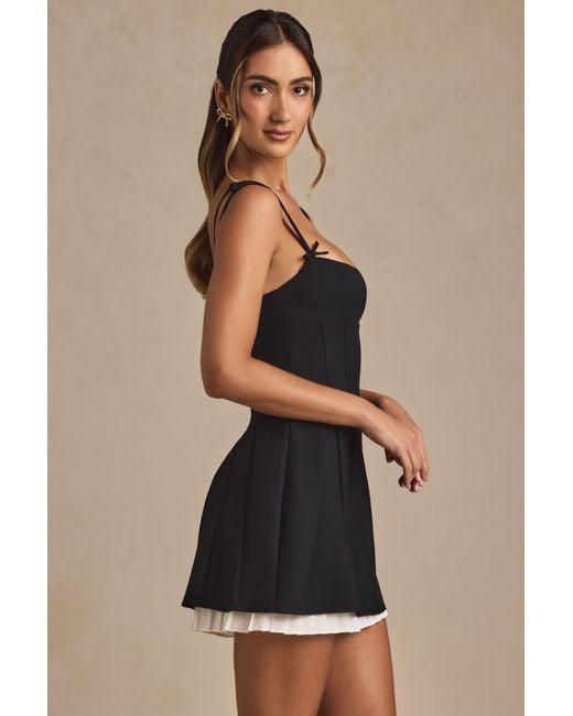 Oh Polly Black Bow-Detail Pleated A-Line Mini Dress