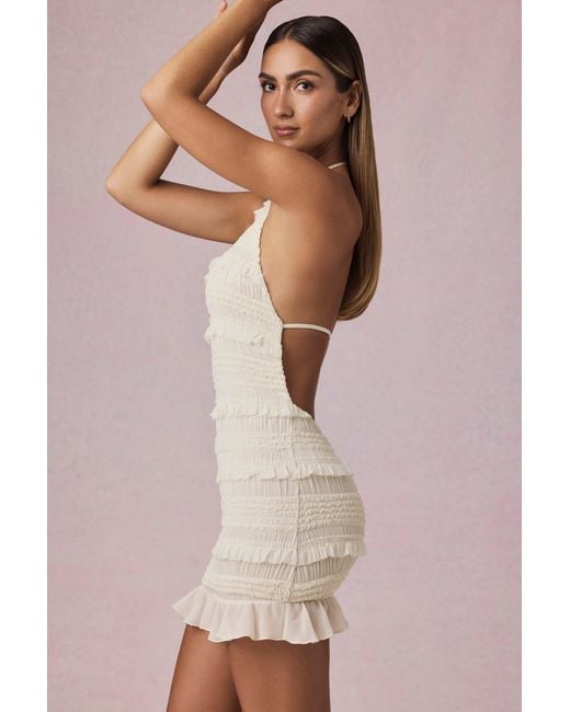 Oh Polly White Ruffled Backless Halterneck Mini Dress