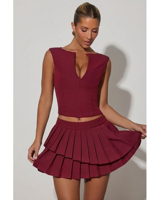 Oh Polly Layered Pleated Low-Rise Mini Skirt