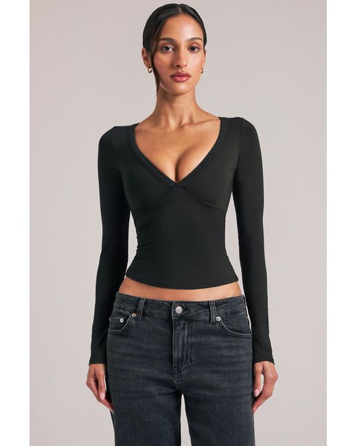 Oh Polly Black V-Neck Long-Sleeve Top