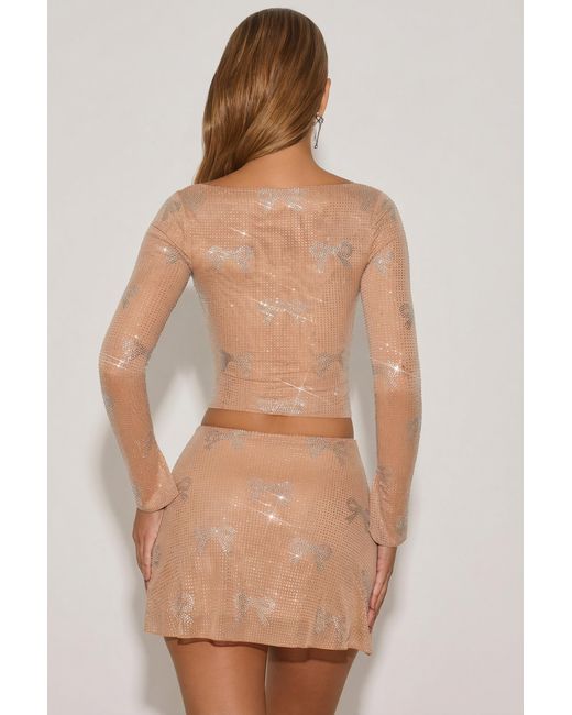 Oh Polly Natural Embellished Bow-Detail Top