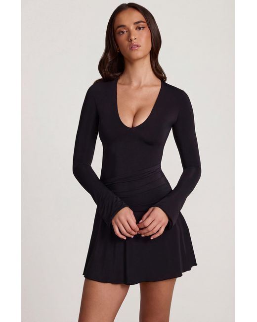 Oh Polly Black Soft Jersey Scoop-Neck Flared Mini Dress