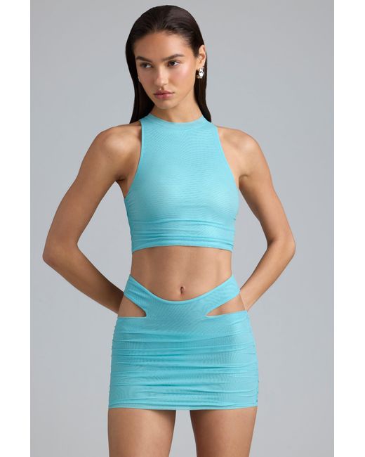 Oh Polly Blue Metallic Cut-Out Low-Rise Mini Skirt