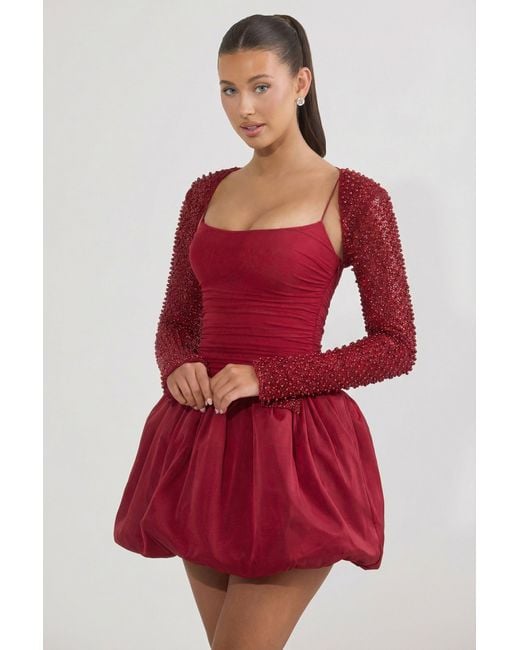 Oh Polly Red Embellished Bubble Hem Mini Dress