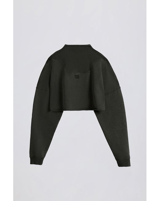 BO+TEE Black Cotton Jersey Acid Wash Cropped Sweatshirt