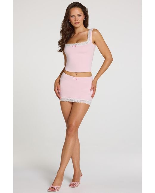Oh Polly Pink Modal Lace-Trim Low-Rise Skort