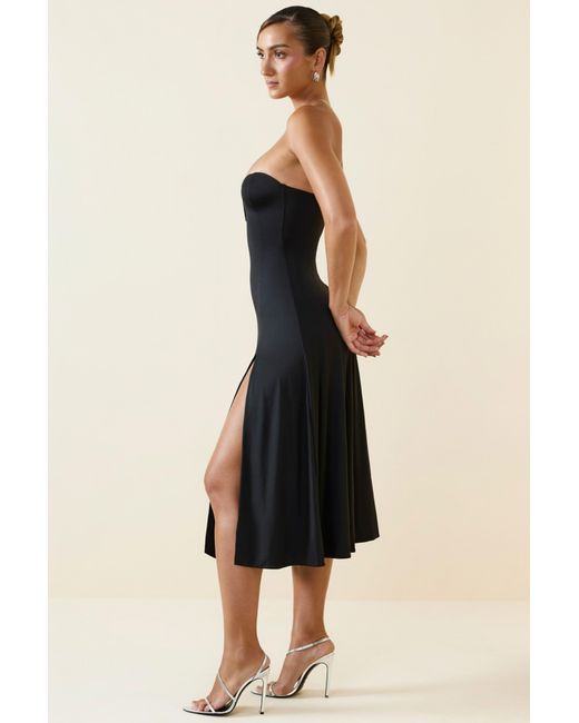 Oh Polly Black Slinky Jersey Strapless A-Line Midaxi Dress