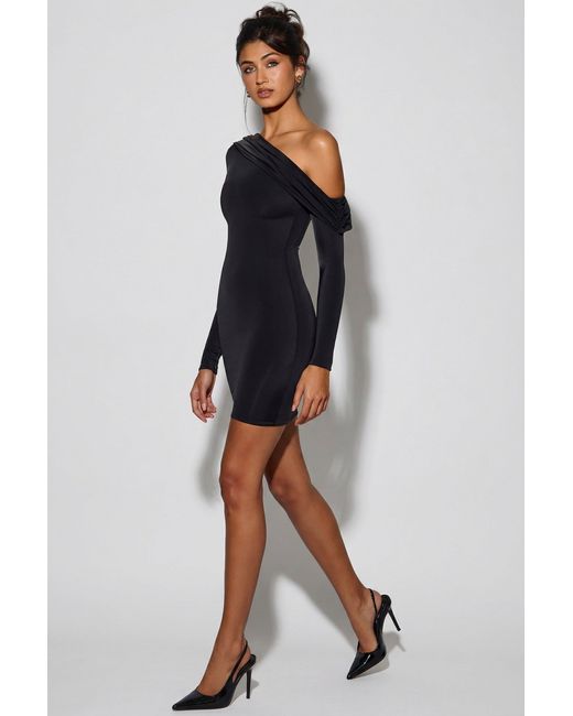 Oh Polly Black Off-Shoulder Ruched Mini Dress