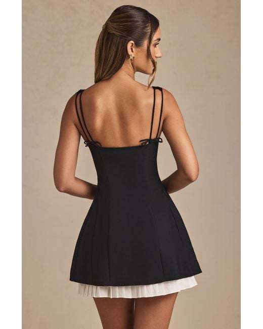 Oh Polly Black Bow-Detail Pleated A-Line Mini Dress
