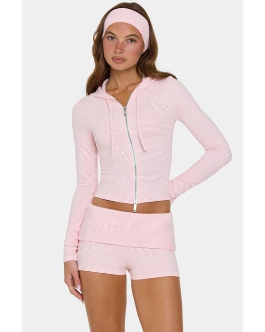 BO+TEE Pink Ribbed Jersey Cropped Hoodie