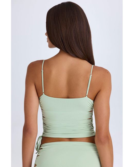Oh Polly Green Ruched Cut-Out Top