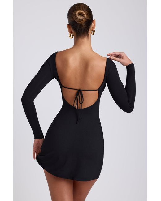 Oh Polly Black Modal Square Neck Long Sleeve Mini Dress