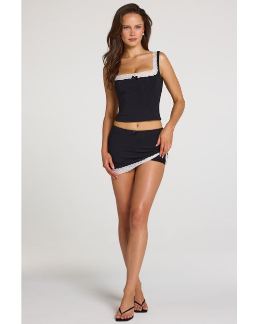Oh Polly Black Modal Lace-Trim Low-Rise Skort