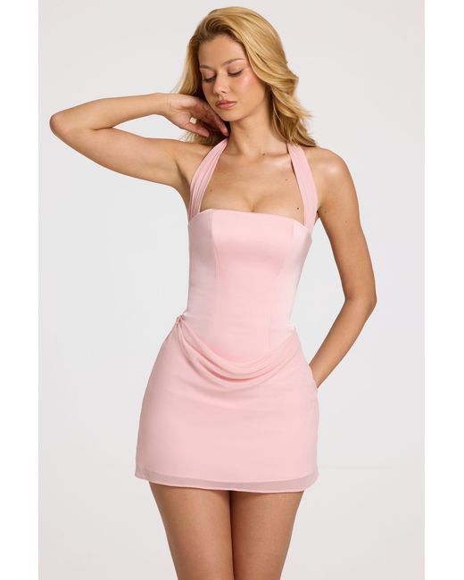Oh Polly Pink Satin Draped Mini Dress
