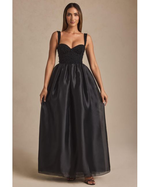 Oh Polly Black Embellished Corset Gown