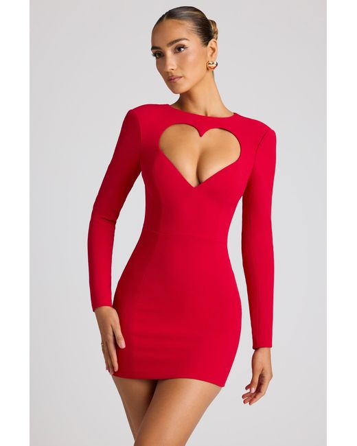 Oh Polly Red Heart Cut Out Long Sleeve Mini Dress