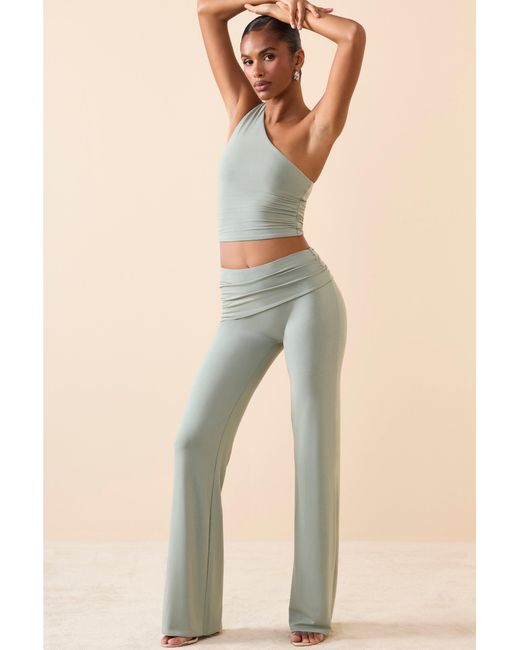 Oh Polly Green Mid-Rise Straight-Leg Trousers
