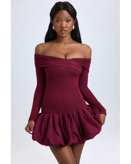 Oh Polly Red Modal Off-Shoulder Bubble Hem Mini Dress