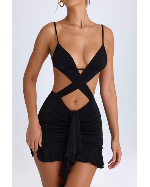 Oh Polly Black Ruffle-Trim Cut-Out Mini Dress