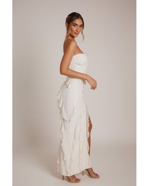 Oh Polly White Bandeau Ruffle Detail Maxi Dress