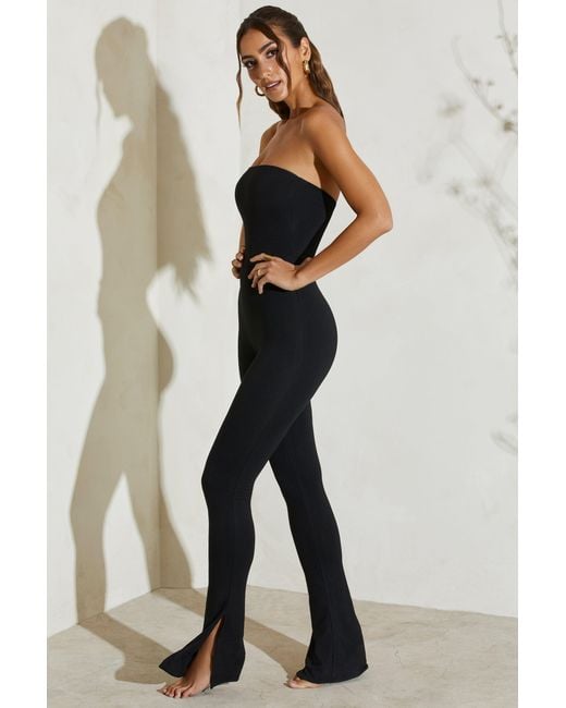 Oh Polly Black Strapless Flared Hem Jumpsuit