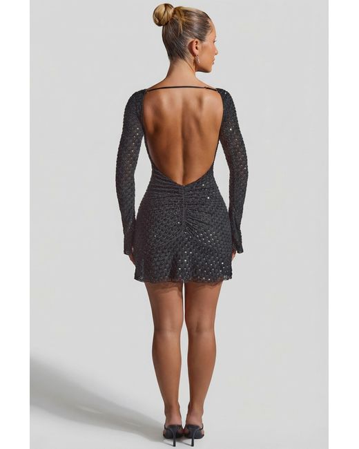 Oh Polly Black Embellished Open-Back A-Line Mini Dress