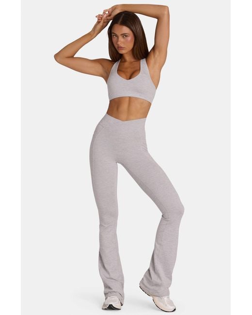 BO+TEE Gray Soft Active V-Waist Flared Leggings