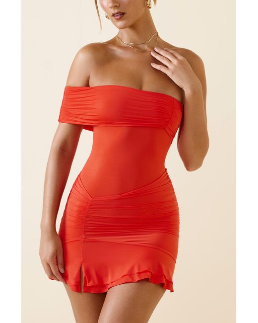 Oh Polly Red Asymmetric Ruched One-Shoulder Mini Dress
