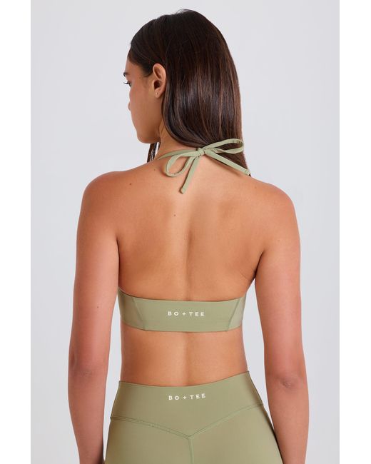 BO+TEE Green Scoop-Neck Halterneck Sports Bra