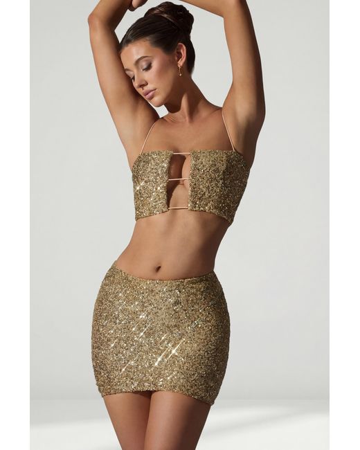 Oh Polly Metallic Embellished Mid-Rise Mini Skirt