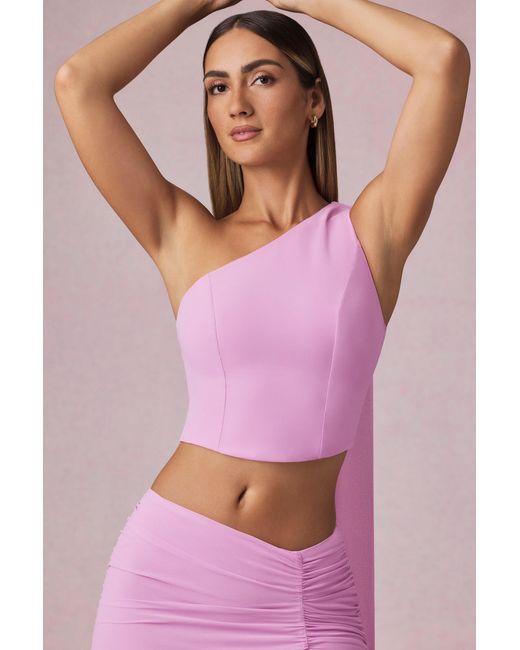 Oh Polly Pink Scarf-Detail One-Shoulder Top