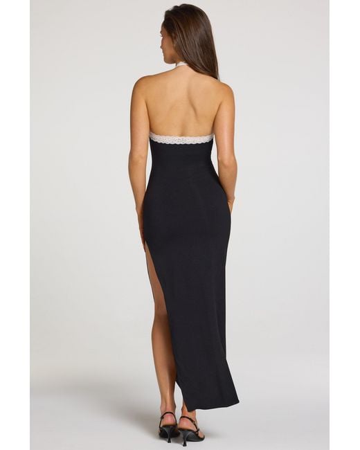 Oh Polly Black Modal Lace-Trim Maxi Dress