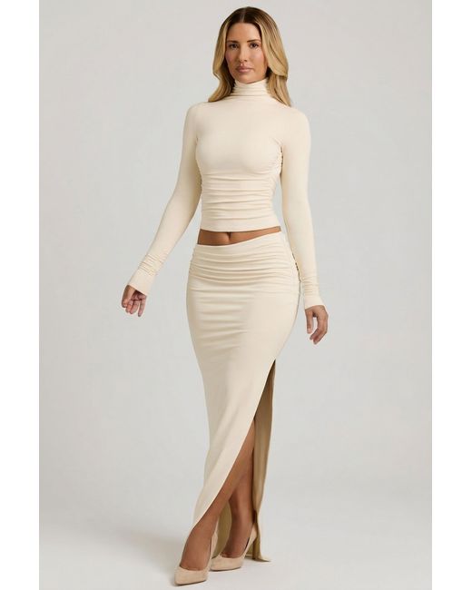 Oh Polly White Modal Asymmetric-Waist Maxi Skirt