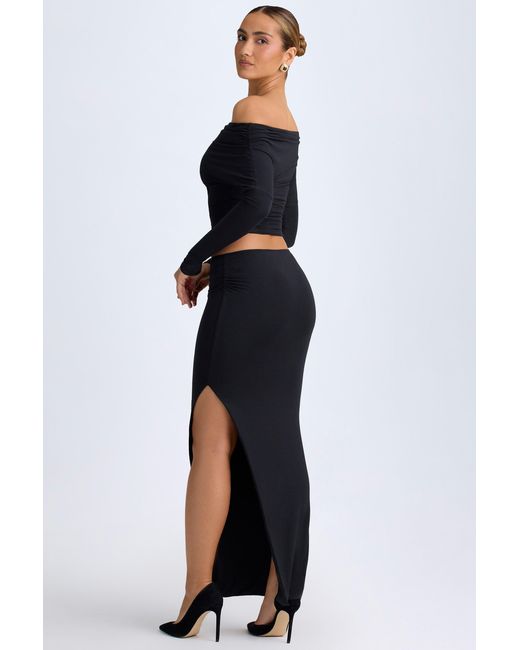 Oh Polly Black Modal Low-Rise Maxi Skirt