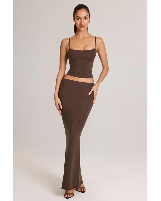 Oh Polly Brown Modal Mid-Rise Fishtail Maxi Skirt