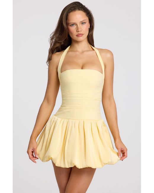 Oh Polly Yellow Halterneck Lace-Up Bubble Hem Corset Micro Mini Dress
