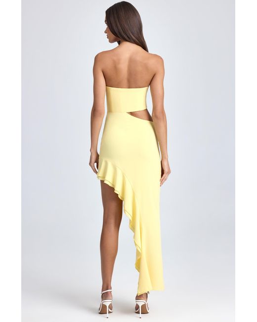 Oh Polly Yellow Bandeau Cut-Out Ruffle-Trim Maxi Dress